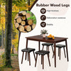5-piece dining table set with brown rubber wood legs and upholstered stools, perfect for family dining and easy storage.