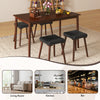 5-piece dining table set featuring a brown tabletop and 4 upholstered stools, ideal for kitchen or living room use.