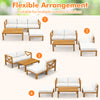 5-piece outdoor conversation furniture set featuring acacia wood frame, thick cushions, and flexible arrangement for.