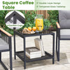 Square coffee table with tempered glass top and 2-layer design, perfect for outdoor essentials in a rattan set.