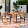5-piece patio acacia wood dining set with metal frame, featuring removable cushions and umbrella hole for outdoor.