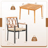 5-piece patio dining set featuring solid acacia wood table and chairs, with umbrella hole and removable cushion covers.