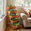 5-tier vertical raised garden bed made of fir wood, showcasing vibrant flowers, perfect for small spaces and indoor use.