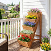 5-tier vertical raised garden bed made of fir wood, showcasing colorful flowers on a balcony for efficient space.