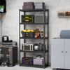 5-tier metal shelving unit showcasing a variety of tools and storage boxes, perfect for organized garage solutions.