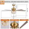 Parrot Uncle 52" Ganga Crystal Ceiling Fan with Lighting and Remote Control New