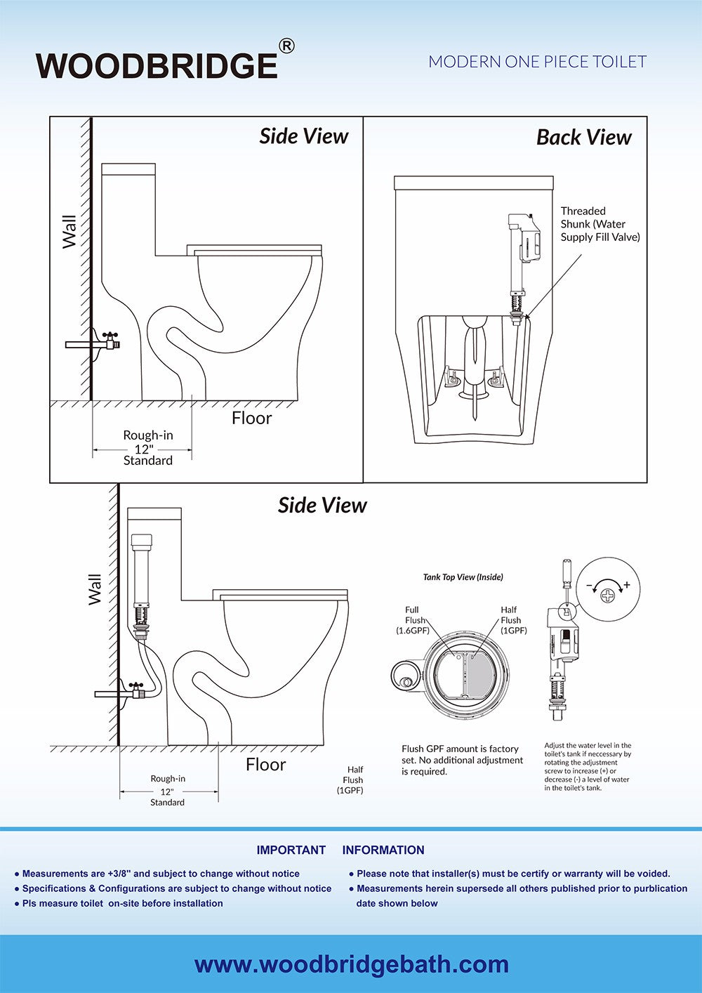 WOODBRIDGE Moder Design, Elongated One piece Toilet Dual flush 1.0/1.6 GPF,with Soft Closing Seat, white, T-0032