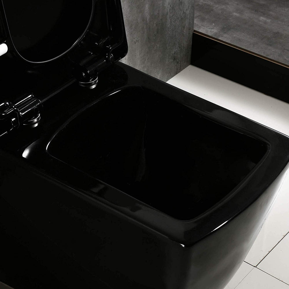 WOODBRIDGE Modern Square Design One Piece Dual Flush 1.28 GP Toilet, Chair Height with Soft Closing Seat, B0921, Black