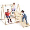 Indoor jungle gym playset featuring a swing, slide, and climbing ramp for kids 1+ years, promoting motor skills and fun.