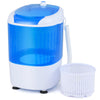 Portable semi-auto washing machine with 5.5 lbs capacity, blue lid, and drainage hose, ideal for small spaces.