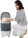 Portable mini washing machine with gray tub, ideal for daily laundry, featuring a spin basket and clear lid for.