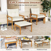 Versatile ottomans in a 5-piece rattan furniture set, featuring acacia wood and soft cushions for backyard relaxation.