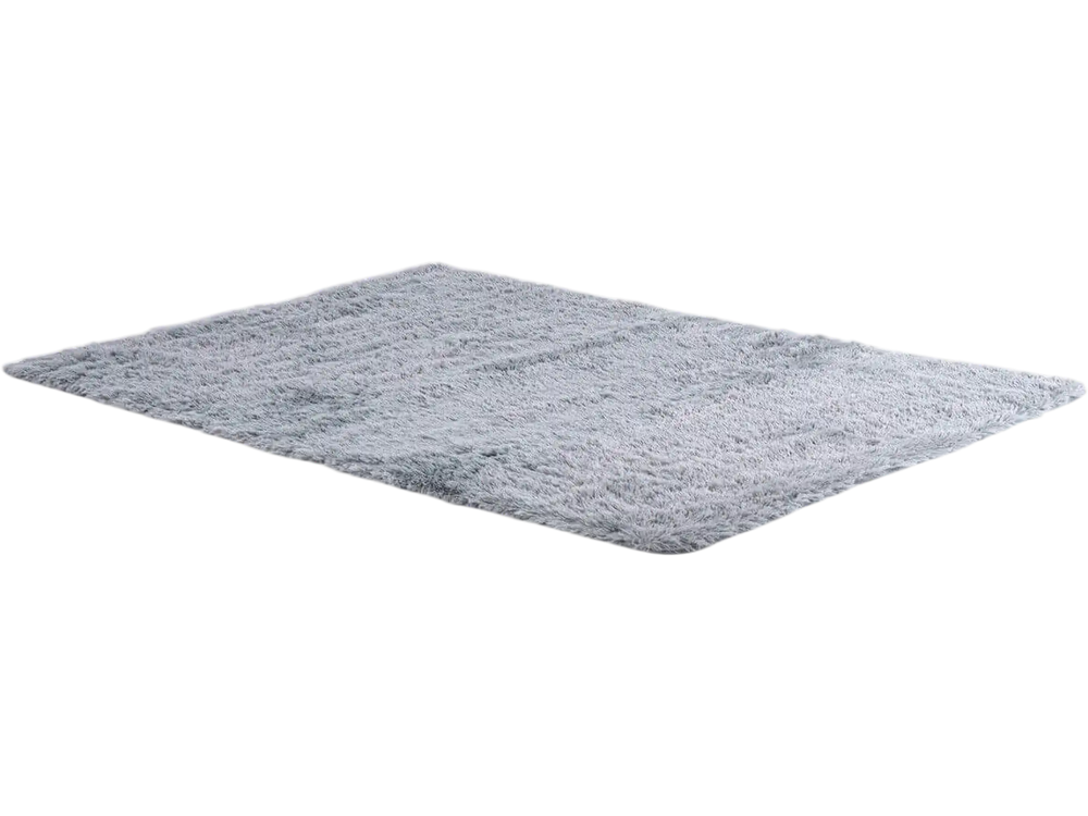 Gray 5 x 7 feet modern rectangular soft shag area rug with long pile, ideal for living room or bedroom decor.