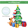 7 feet inflatable Christmas tree with Santa, puppy, and gift boxes, featuring LED lights for festive outdoor decoration.