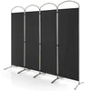 Four-panel room divider in black with durable polyester fabric, ideal for creating privacy in home or office spaces.