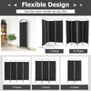 4-panel black room divider with a curved metal base, ideal for creating privacy in home or office spaces.