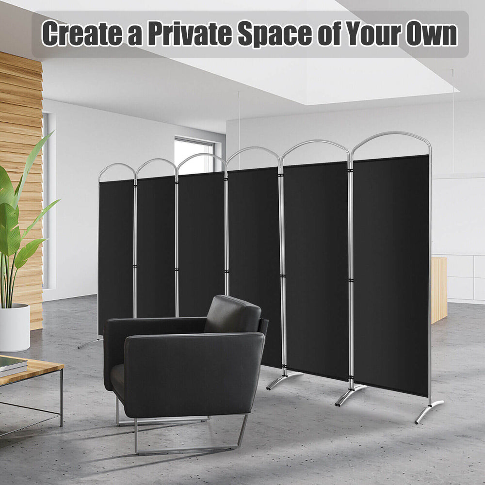 6 Feet 6-Panels Freestanding Folding Privacy Screen-Black - Gallery View 1 of 10