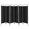 Freestanding 6-panel black privacy screen with durable polyester fabric and stable metal base, ideal for various spaces.