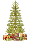 Pre-lit 6.5 ft artificial cypress Christmas tree with 430 warm white lights and decorative gifts underneath.