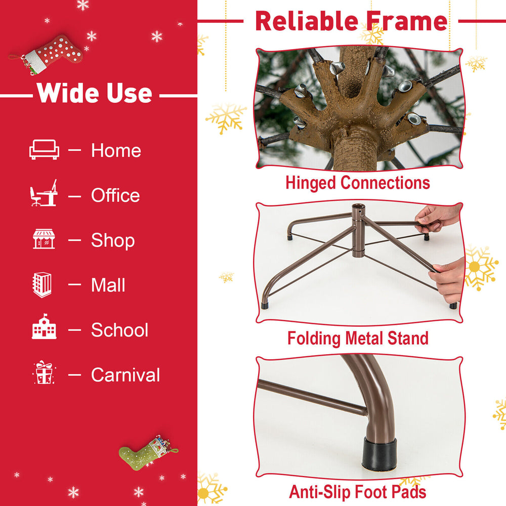 Close-up of the folding metal stand with anti-slip foot pads for the 6.5 ft pre-lit artificial Christmas tree.