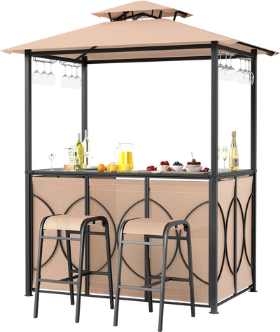 Costway 6.5' x 4' x 8' Grill Gazebo Set w/ 2 Bar Stools & Bar Table 941873526 New