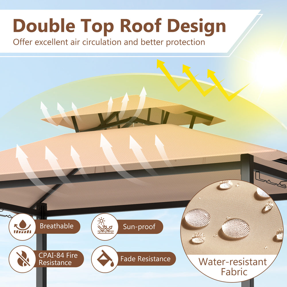 Double top roof design of the 6.5 x 4 x 8 FT grill gazebo set for enhanced ventilation and sun protection.