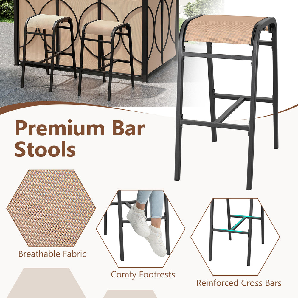 Bar stools with ergonomic U-shaped seats and reinforced cross bars, designed for the 6.5 x 4 x 8 FT grill gazebo set.