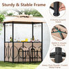 Grill gazebo set featuring a brown bar table, two ergonomic stools, and a durable double roof for outdoor use.