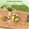 Rectangular 6-person outdoor dining table made of solid acacia wood, featuring a splinter-free surface for patio.