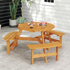 6-Person Round Picnic Table Set with 3 Built-in Benches and Umbrella Hole-Yellow - Gallery View 1 of 10