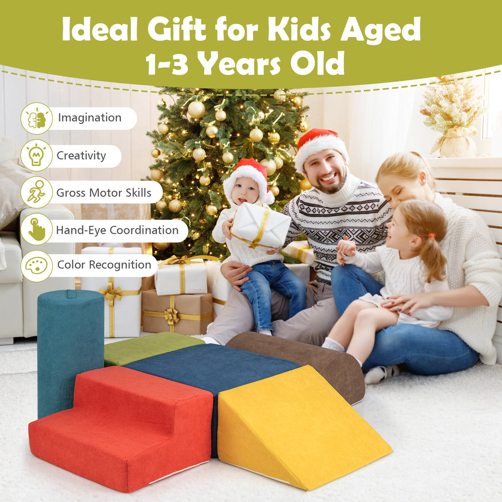 Colorful 6-piece baby climbing blocks made of high-density foam, ideal for kids aged 1-3, promoting imagination and.