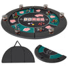 Round 48-inch foldable poker table top with 10 cup holders and cushioned armrests, perfect for 6-player games.
