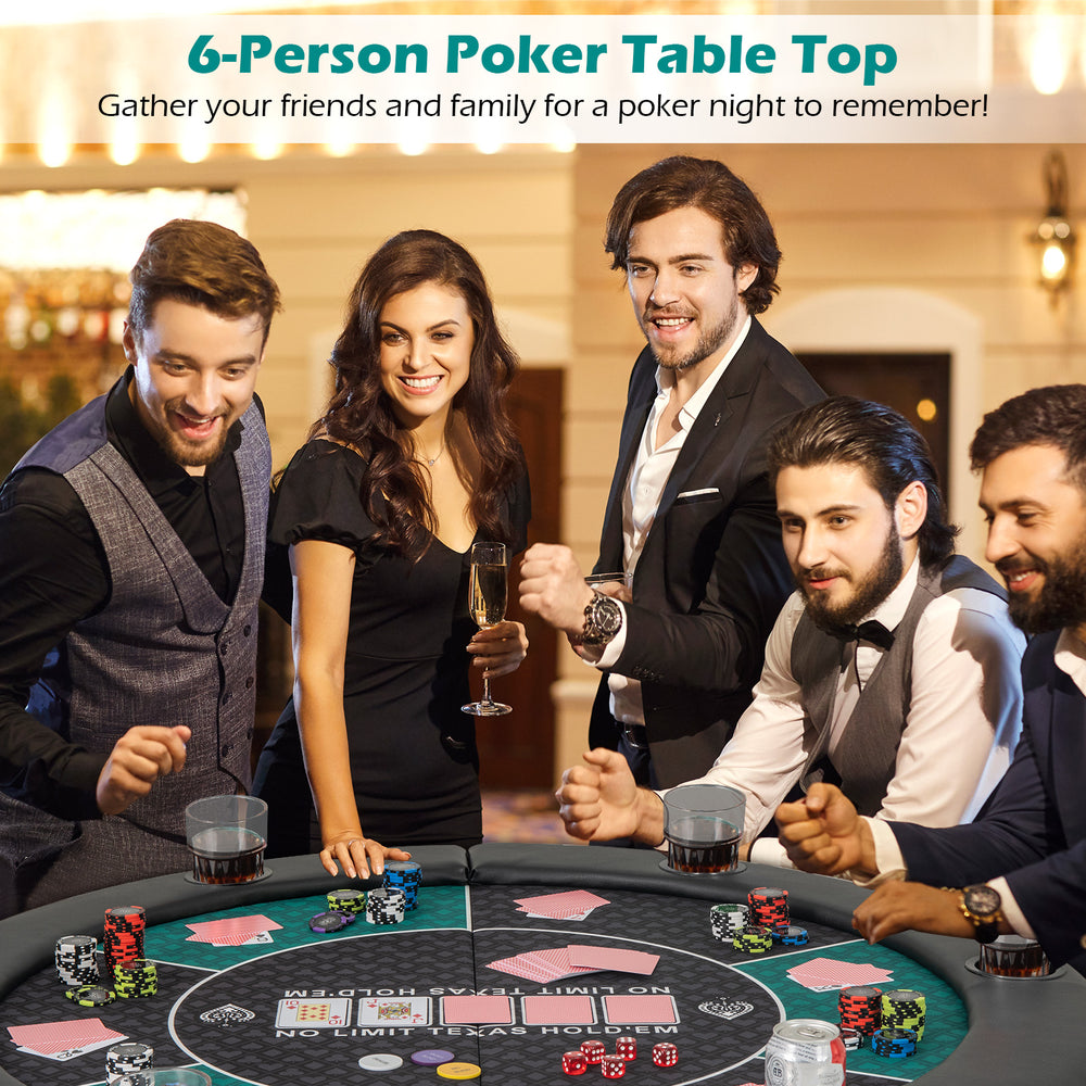 48-inch foldable poker table top for 6 players with cushioned armrests and cup holders, perfect for game nights.