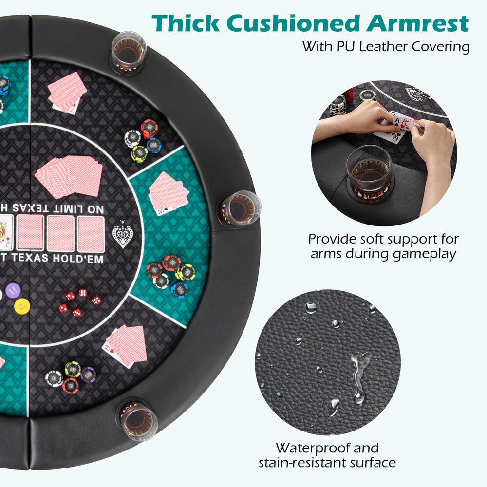 Thick cushioned armrests of the 48" foldable poker table provide soft support for arms during gameplay.