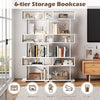 6-tier geometric bookshelf in white featuring a clean design with decorative items, ideal for enhancing any living.