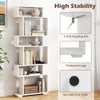 6-tier geometric bookshelf in white with anti-tipping kits, thickened legs, and non-slip foot pads for home office use.
