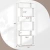 6-tier geometric bookshelf in white, measuring 64"x24", designed for home office with anti-tipping kits for safety.