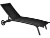 Black 6-position adjustable outdoor chaise recliner with wheels, featuring a heavy-duty steel frame for patio or.