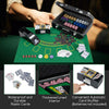 600-piece poker chip set with 14g claytec chips, waterproof cards, and a carrying case for casino-style games.