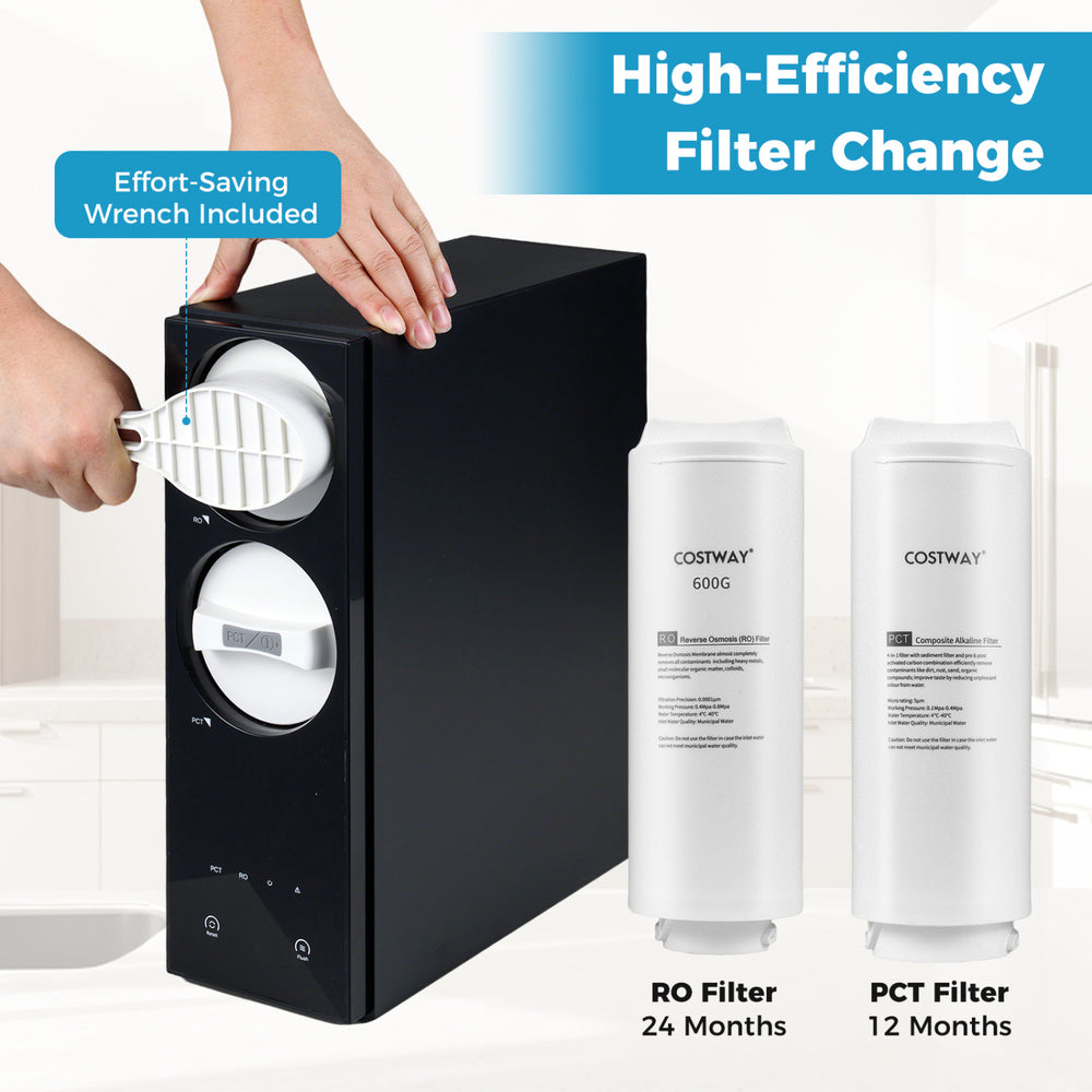 Effort-saving wrench for easy filter change on the 600 GPD AW-RB20 Alkaline Reverse Osmosis Water Filter.