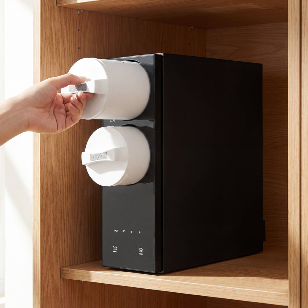 Twist-in cartridge of the 600 GPD replacement RO filter for AW-RB20/AW-RB05 under-sink system, designed for easy filter.