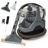 Upholstery cleaner machine in gray with powerful 15kPa suction and versatile attachments for deep stain removal.