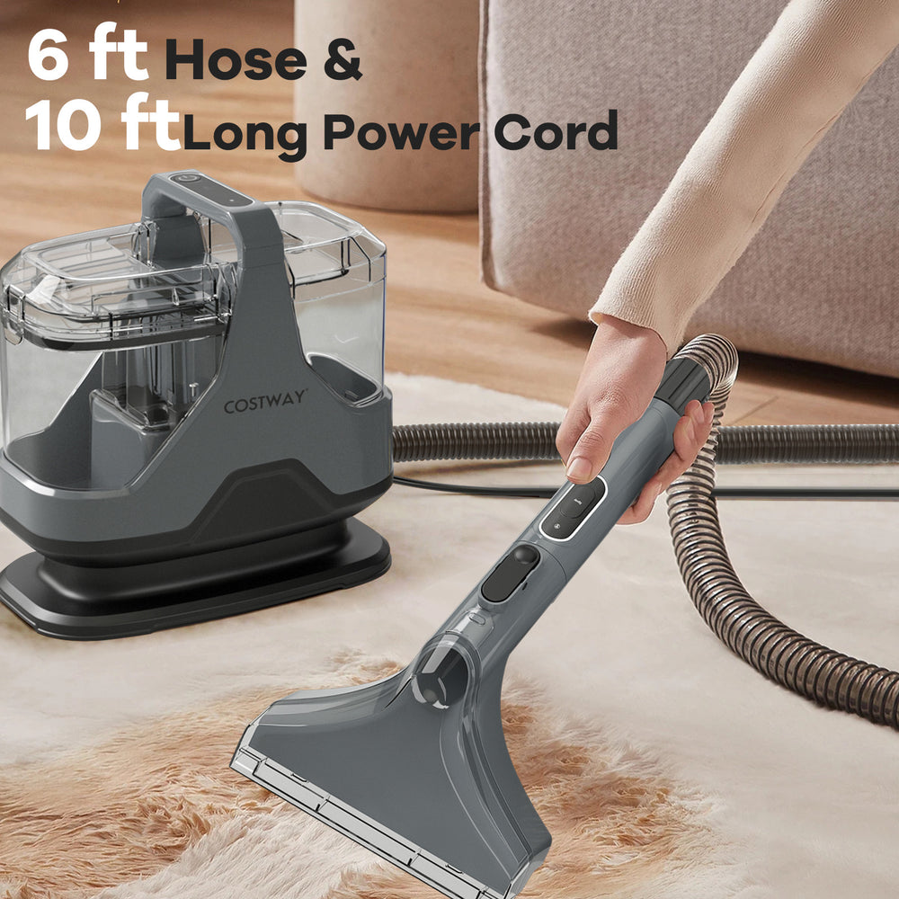 Upholstery cleaner with 6 ft hose and 10 ft power cord, featuring powerful 15Kpa suction for versatile cleaning.