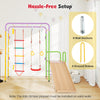 Multicolor 8-in-1 indoor jungle gym playset with slide, monkey bars, and adjustable swing for kids over 3 years old.