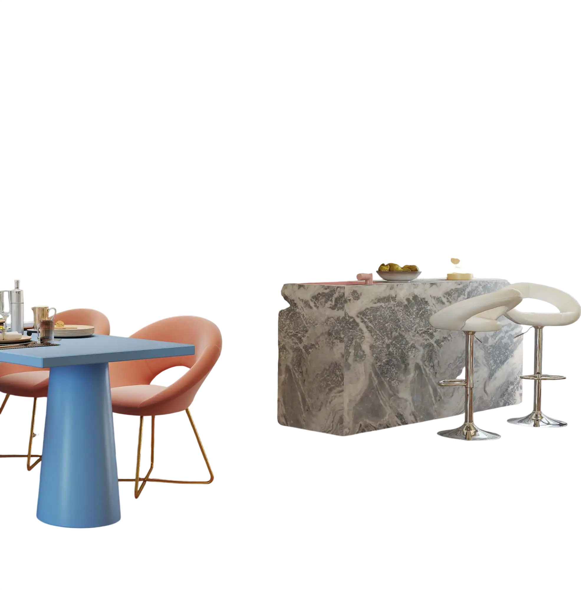 Costway 4-Piece Kitchen & Dining Bundle Velvet Accent Chairs & Adjustable Bar Stools 33159562 New