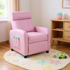 Pink ergonomic PU leather kids recliner with adjustable backrest and side pocket, perfect for ages 3-12 in a cozy.