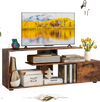 60-inch rustic brown entertainment center TV stand with open shelves, power outlet, and spacious cabinet for storage.