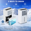 60-pint dehumidifier with 3-color digital display, 1.7-gallon tank, and two drainage options for home and basement use.