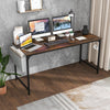 Rustic brown 60-inch computer desk with built-in charging station and storage bag, perfect for home office use.