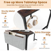 60-inch computer desk in rustic brown with sturdy metal hook and extra storage bag for books and electronic devices.